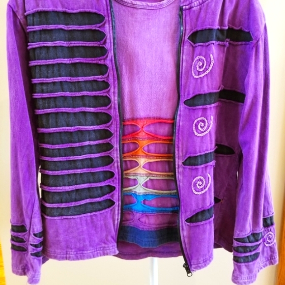 Shopping Therapy Purple Hoody Black Stripes & Colorful Short Sleeve Cotton Set - Picture 8 of 12